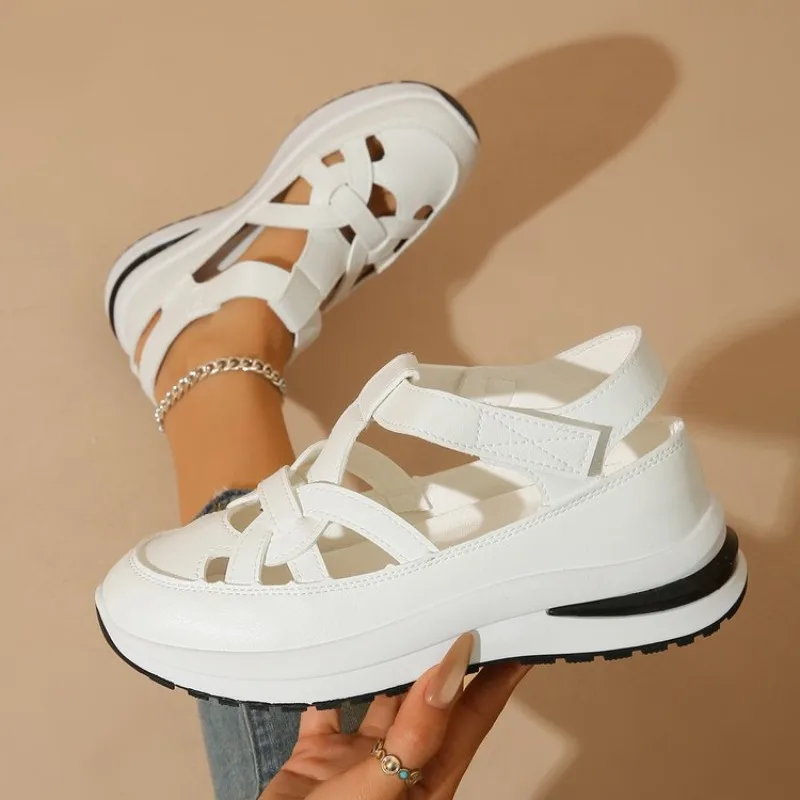

Women's Casual Platform Sandals Closed Toe Cutout Sneaker Shoes Faux Leather Adjustable Strap Summer Comfort Walking Footwear