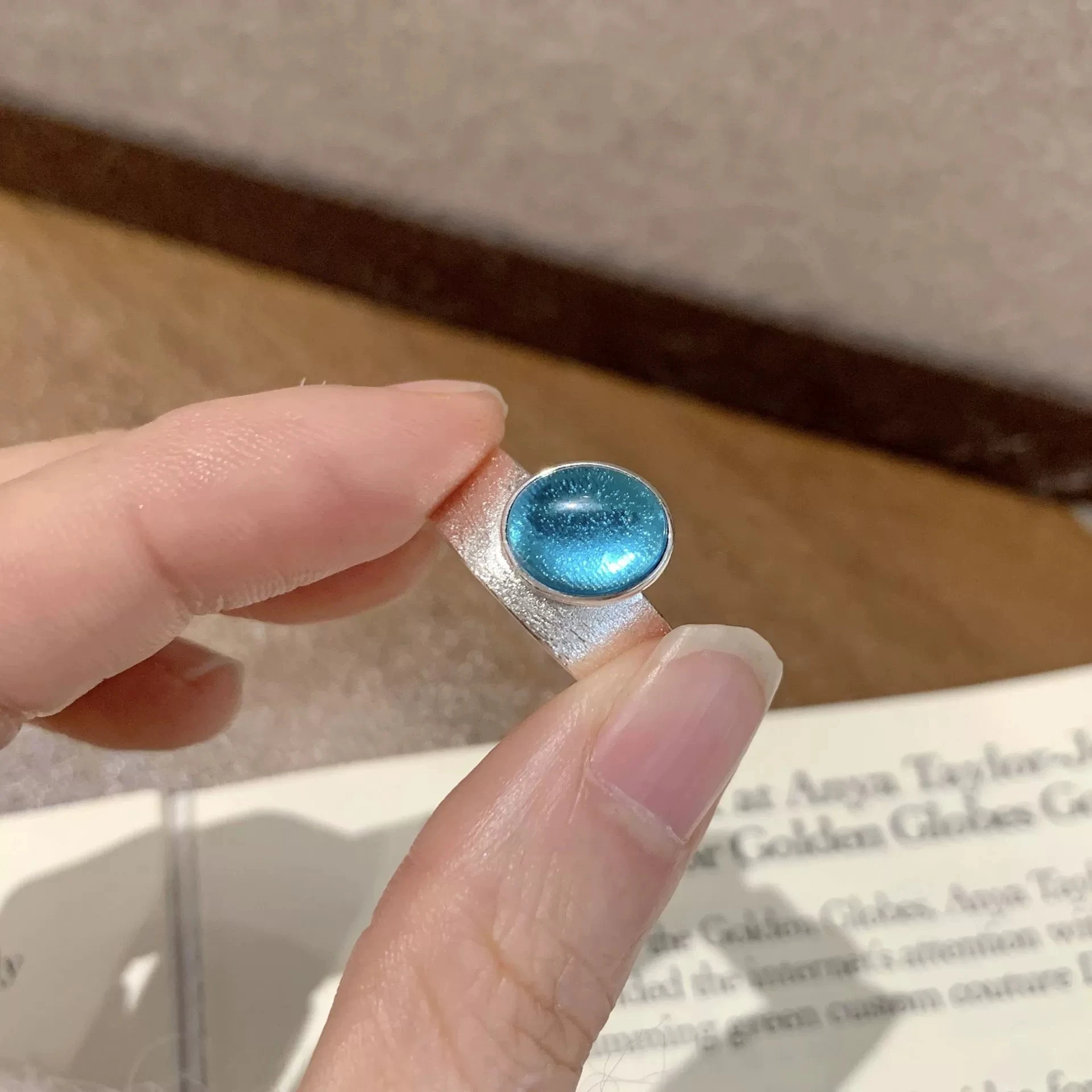 Exquisite Blue Zircon Matte Wide Adjustable Open Rings For Women Sweet Cool Fashion New Jewelry Gift Party Vacation кольцо