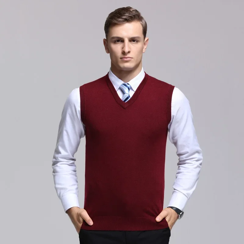 MRMT 2024 Brand Winter New Men's Knitted Vest V-collar Pure-color Sleeveless Wool Vest for Male Tops Knitted Vest