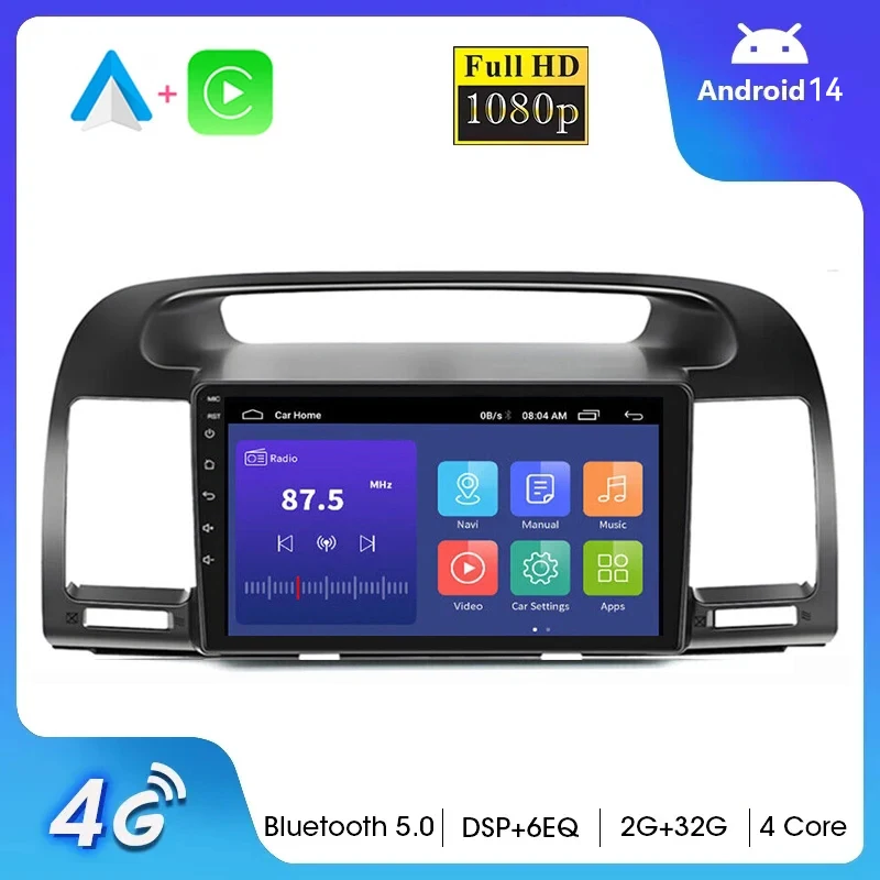 

2Din Android 14.0 Car Radio Multimedia Carplay Auto GPS Navigation FM DSP BT For Toyota Camry 5 XV 30 2001 2002 - 2004 2005-2006