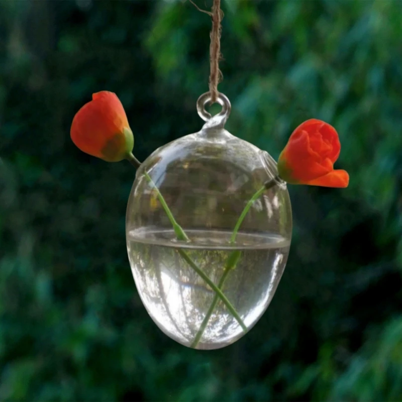 

Small Packing Egg Shaped Glass Terrarium Vase Home Decoration Handmade Lamp Blown Two Small Holes DIY Glassware Friend Gift
