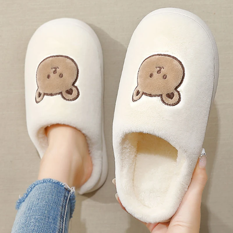 Cute Bear pantofole in cotone per donna inverno Indoor scivoli antiscivolo peluche uomini caldi sandali per la casa scarpe basse coppie infradito