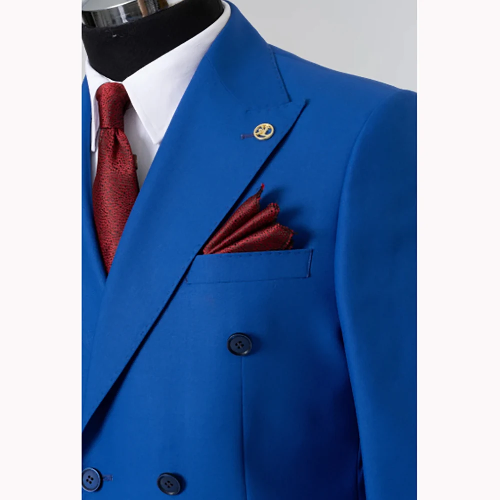 

Blue Men's Suits Customized Chic Double-breasted Two Pieces (Jacket+Pants) Formal Fashion Business Banquet Wedding Set