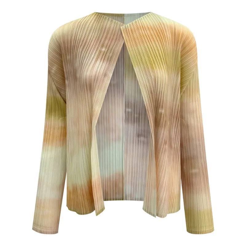 

Miyake Pleated Cardigan 2026 New Fashion Simple Gradient Color Printed Long Sleeve Coat Women's Gentle Elegant Non-iron Clothing