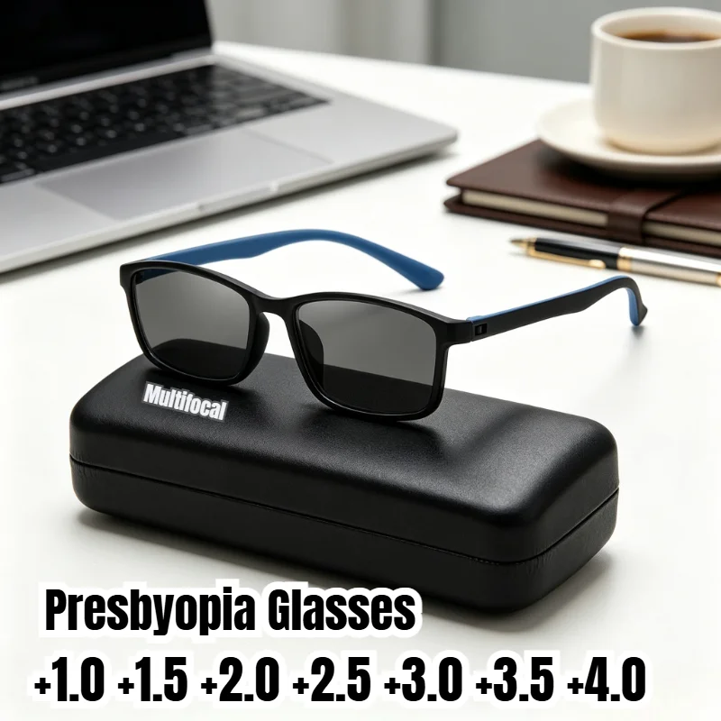 Classic Lightweight Multifocus Photochromic Reading Glasses High Definition for Unisex Daily Presbyopia Eyeglasses +1.0 To +4.0