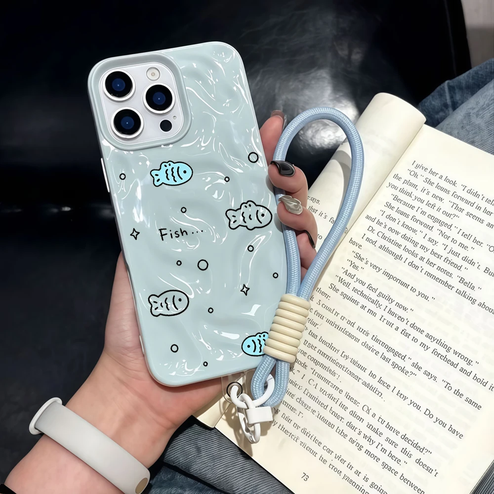 Einfache, niedliche Fisch-Silikon-Handyhülle für iPhone 17 15 13 11 12 14 16 17 Pro Max 15 Plus Air mit Lanyard-Hülle – Detail 1