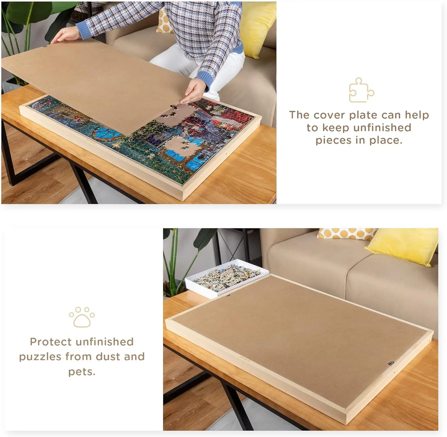 1000-delig kantelbaar puzzelbord met houten hoes, verstelbaar puzzelbord met ingebouwde schildersezel/standaard, draagbare puzzellipje