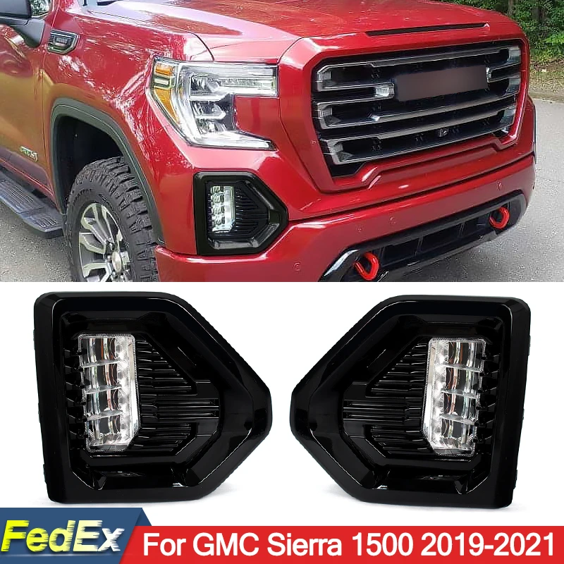 Front Bumper Fog Light Grille with Fog Lamp Grill for GMC Sierra 1500 AT4 Denali SLT 2019 2020 2021 2022 84176752 84513246
