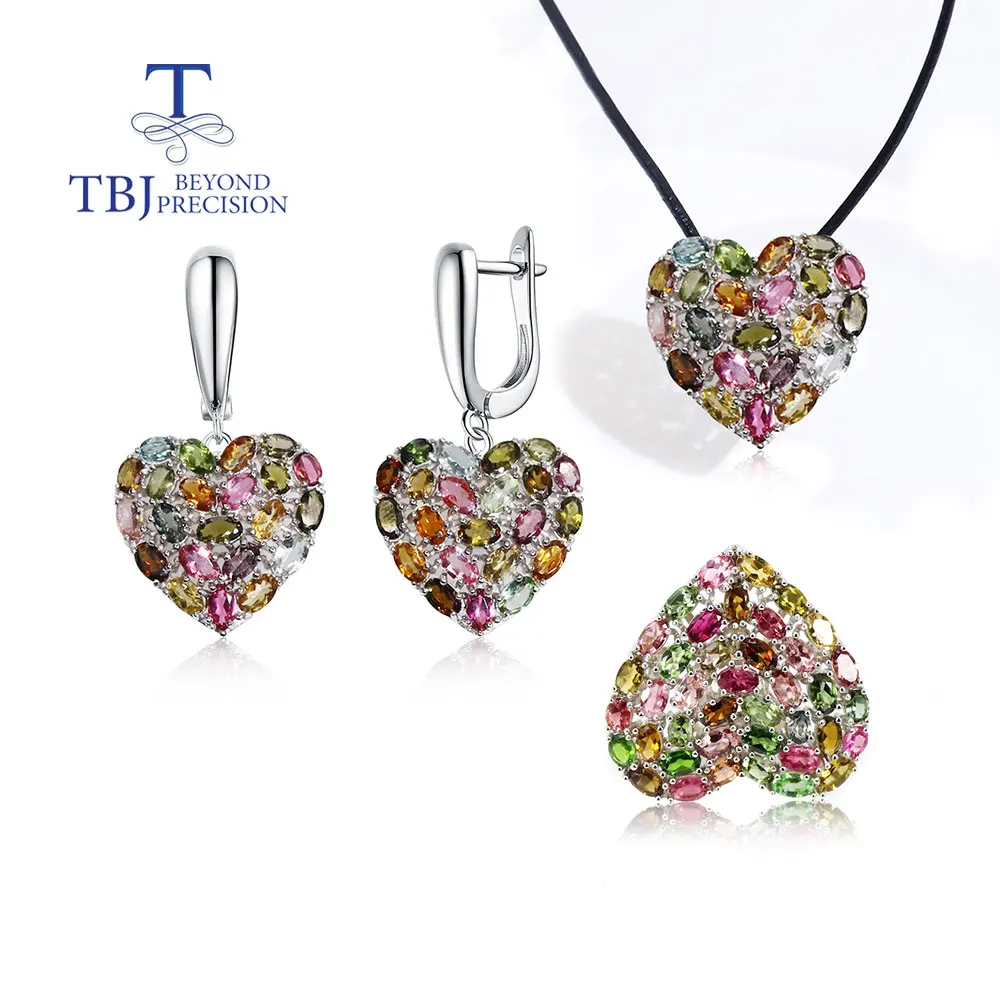 Natural touramline Gemstone Jewelry set Rings Earrings pendant necklace 925 sterling silver fine jewelry