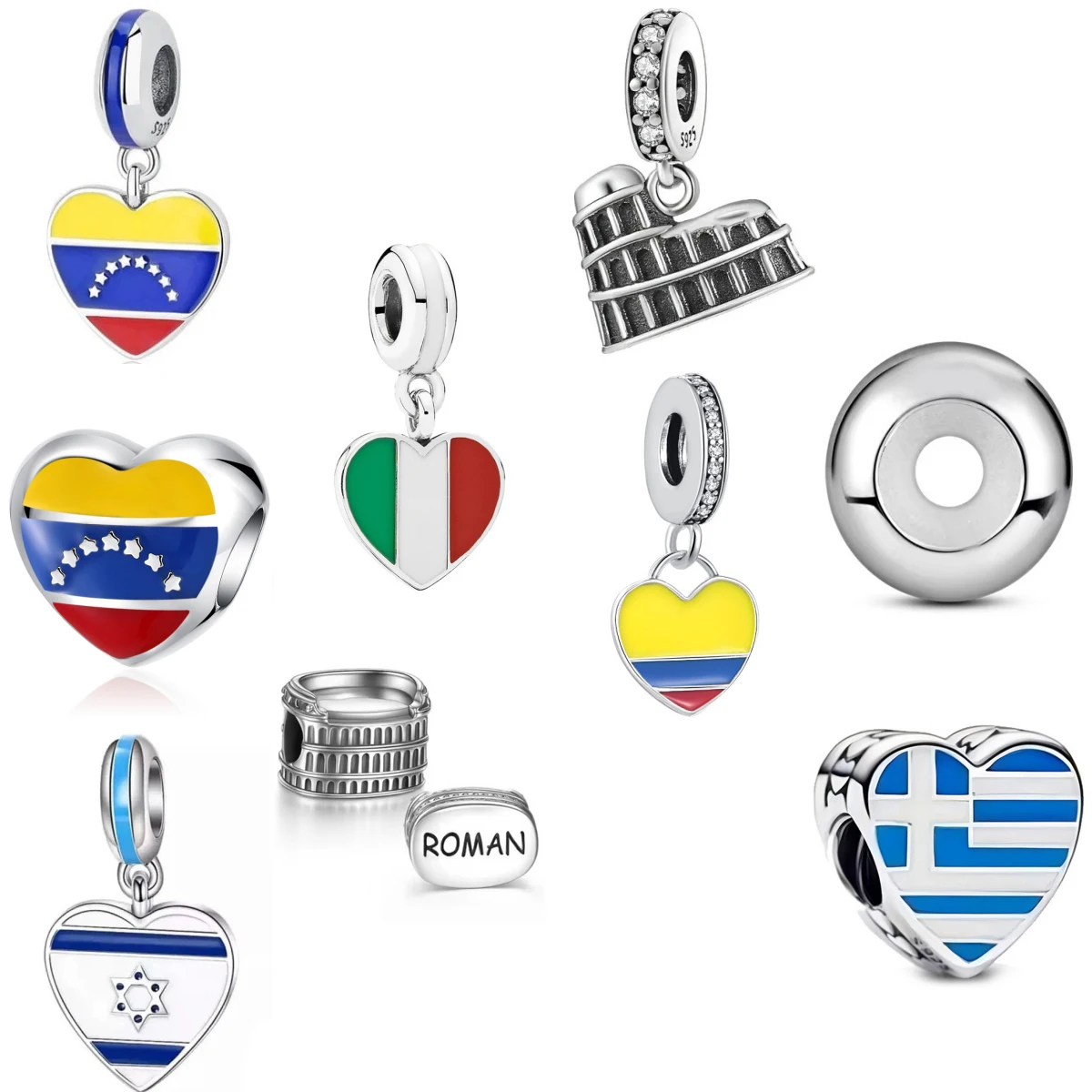 

NEW 925 Sterling Silver Charm Fit Original Bracelet Accessories Women Jewelry Flag Series Travel Memorial Love My Country