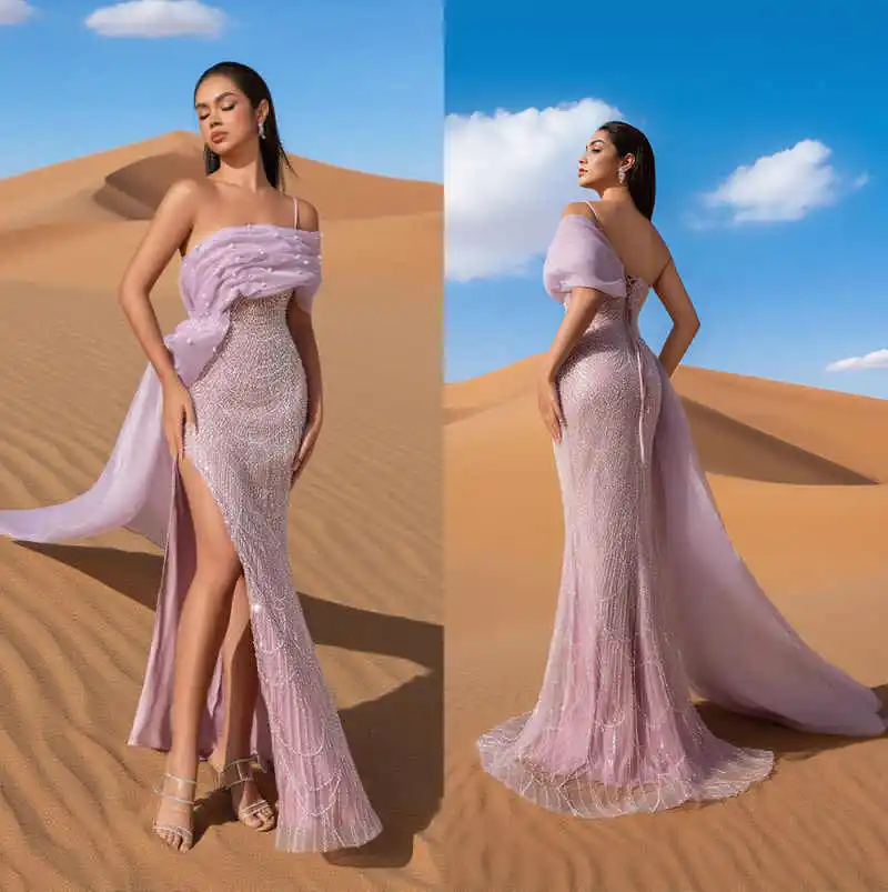 

Stunning Pink Evening Dresses Designer Special Style Sleeveless With Sequins High Slit Prom Dress Floor-Length Dress Customized