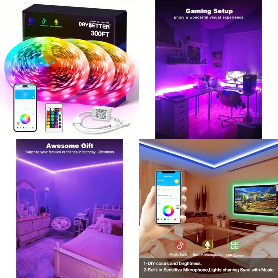 

Smart RGB Led Strip Lights, 300Feet Led Lights for Bedroom with App Control, Multicolor Changing Led Light Strips Apply for Hom