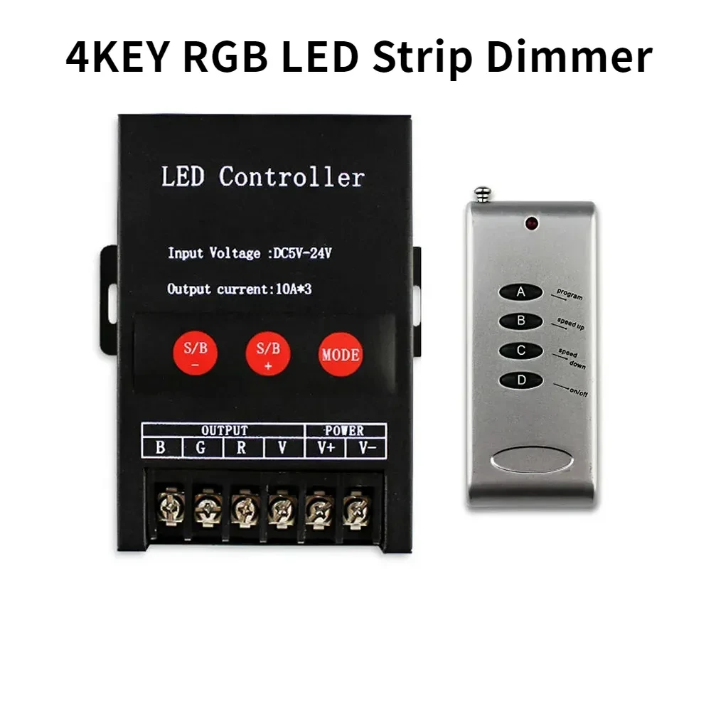 

DC5V-24V RGB LED Strip Dimmer Controller With 2.4G Wireless 4key RF Remote 30A Max360W For SMD 2835 3528 5050 LED Strips Tape