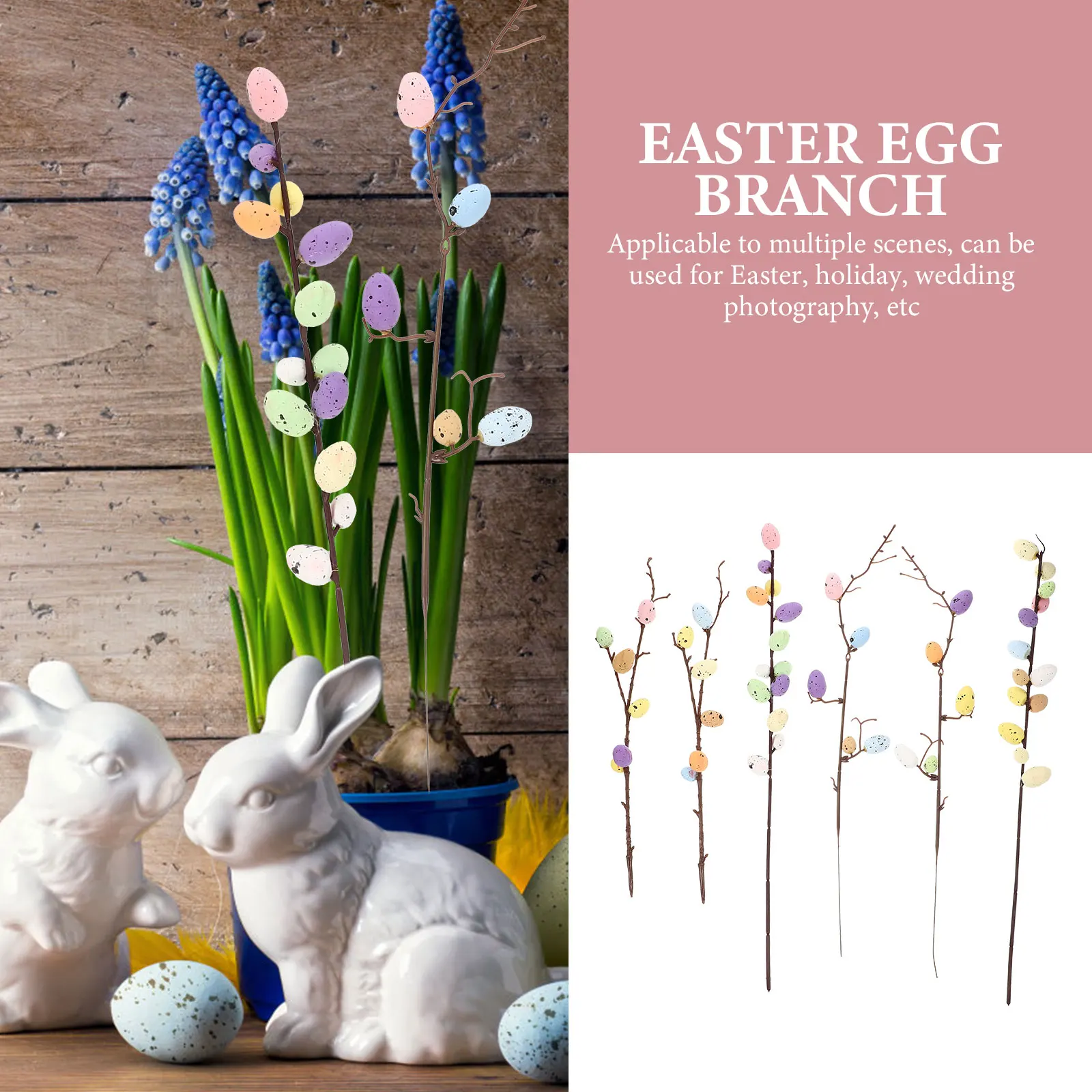 

6Pcs Easter Egg Branch Artificial Egg Tree Branches for Flower Arrangement Decor Simulation Eggs Bouquet DIY Party Prop