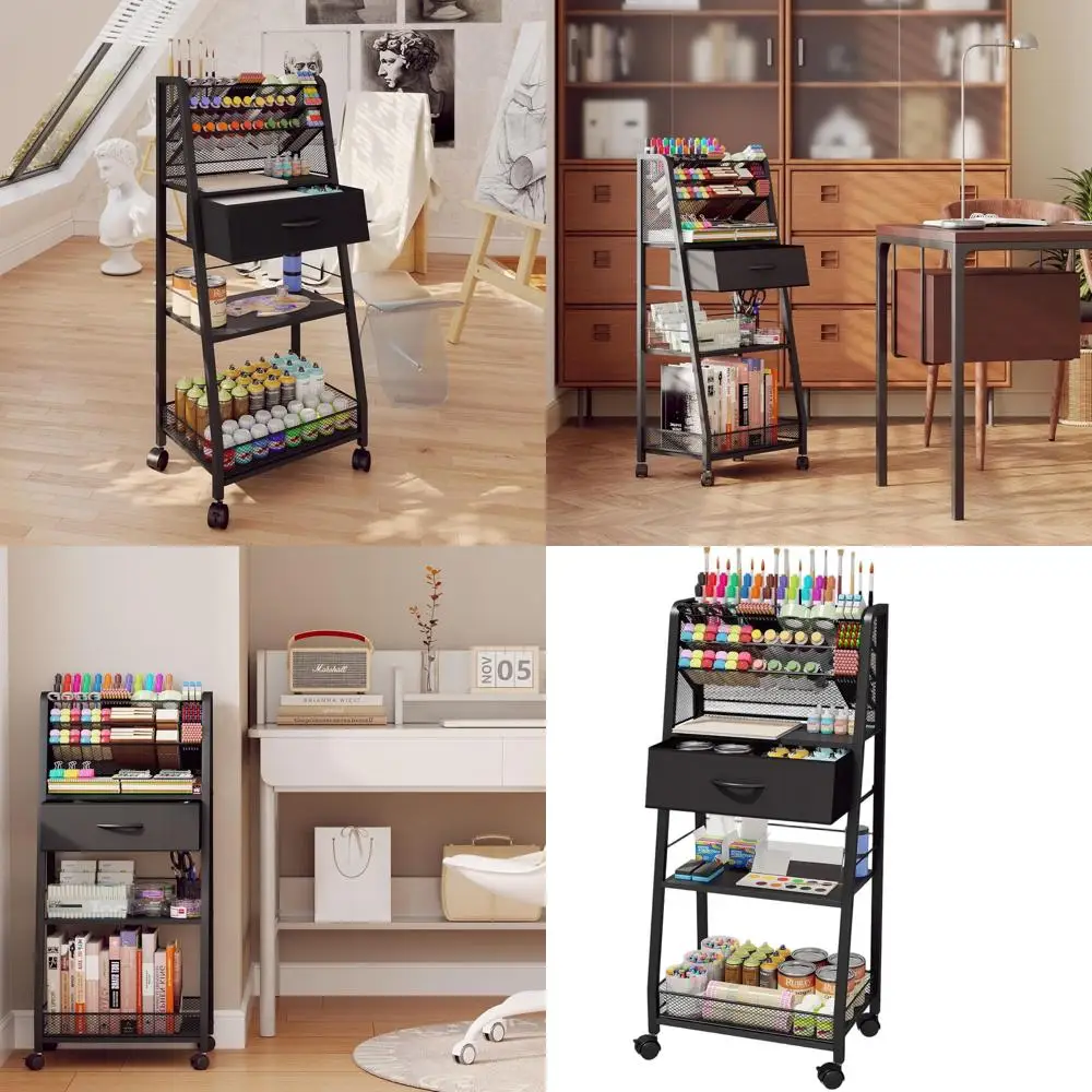 

3-уровневая металлическая тележка на колесиках с ящиком для хранения и колесами для художественных принадлежностей и рукоделия, идеальный органайзер для дома, офиса или студии