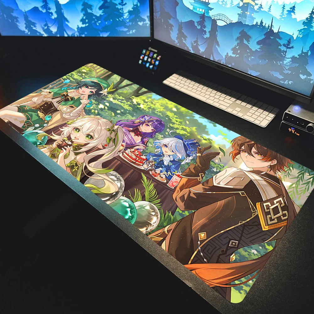 Alfombrilla de ratón de Anime Genshin Impact, alfombrilla para Gamer, Xxl, accesorios para Pc, Protector de escritorio, almohadillas para teclado, alfombrillas para juegos de escritorio