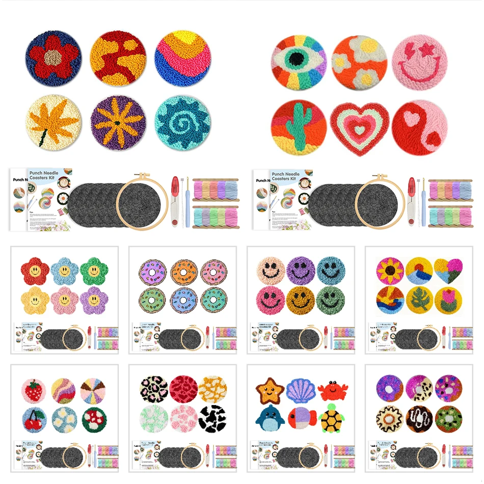 6-teiliges Punch Needle Coaster Set: Einfaches Muster-Stickset für Anfänger – DIY Kunstwerk-Dekoration