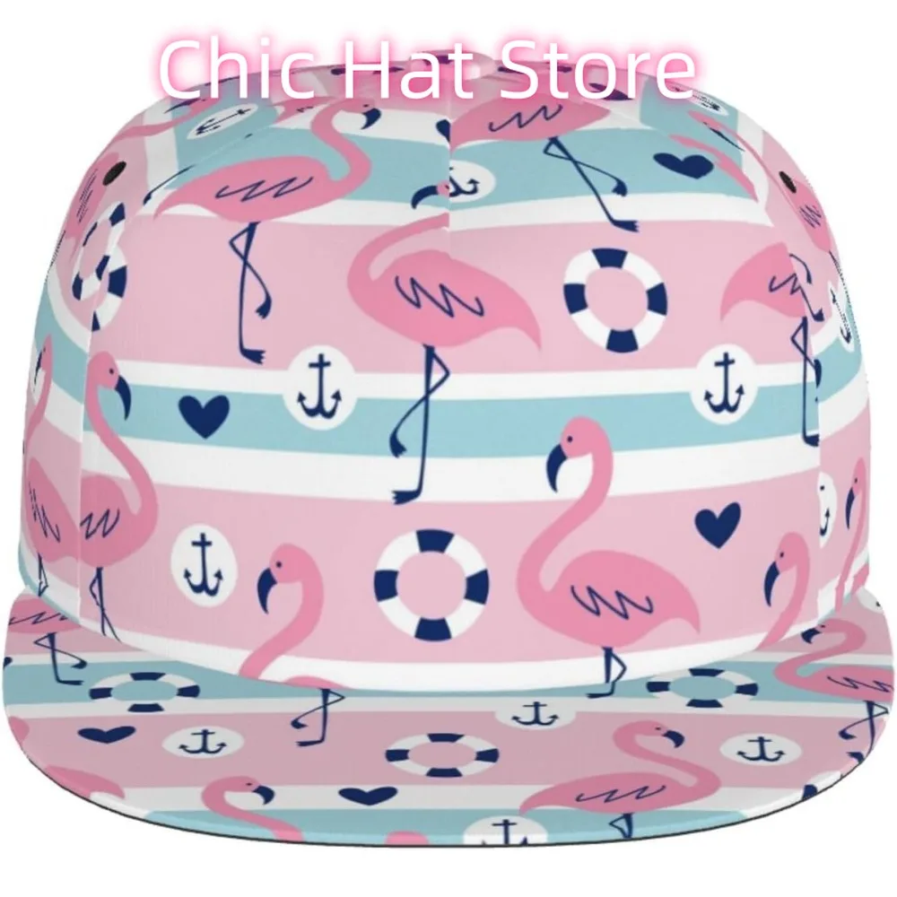 قبعة مسطحة قابلة للتعديل للرجال والنساء، قبعة بيسبول هيب هوب - فلامنغو مخططة باللون الوردي #1