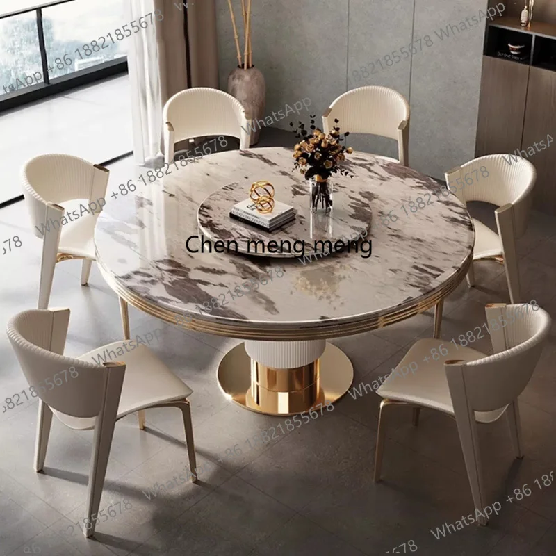 

Modern restaurant marble round dining table and chair combination simple round table with turntable dining table