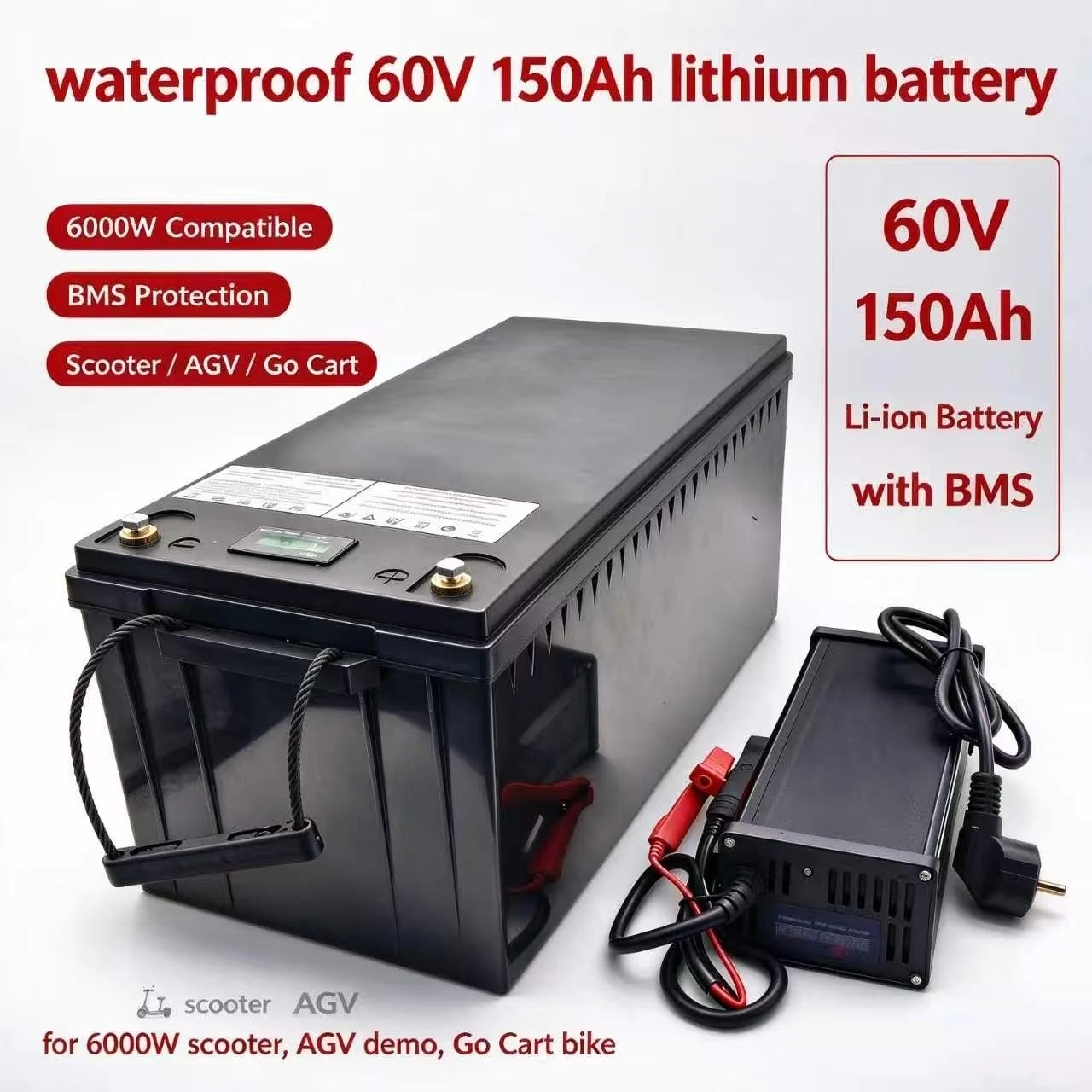 waterproof 60V 150Ah lithium battery 60V 150AH li ion battery With BMS for 6000W scooter AGV demo Go Cart bike +10A charger