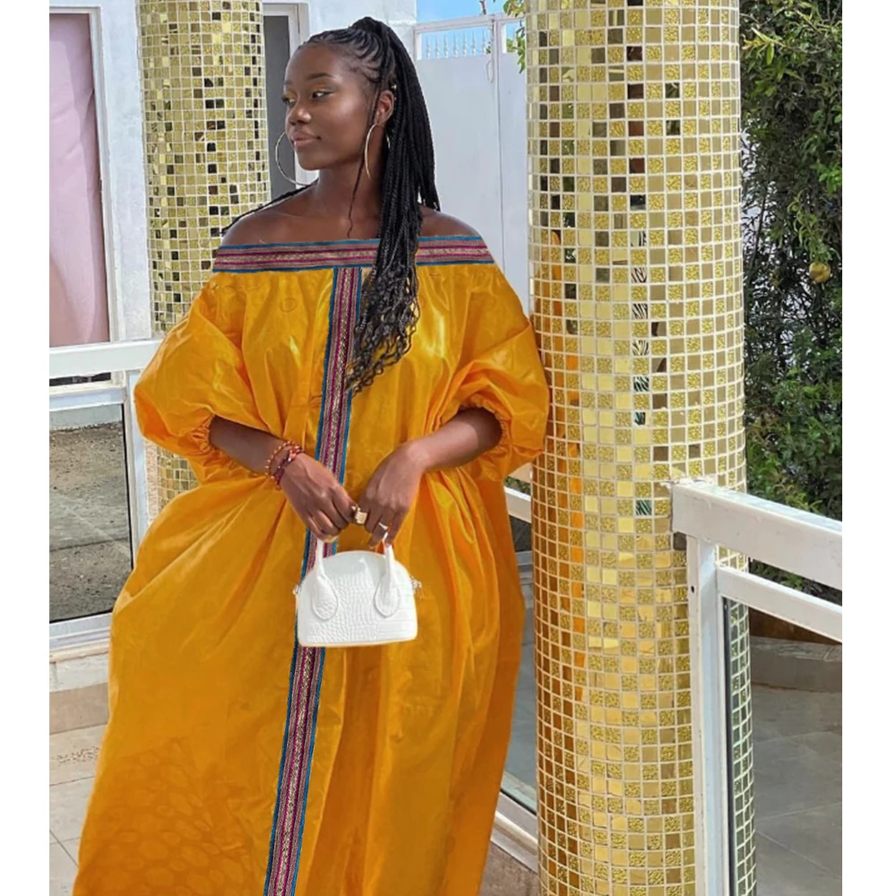 

African Women Bazin Dress Mix Size Yellow Embroidery Basin Riche Dashiki Robe For Nigerian Ankara Bride Wedding Dress Clothing