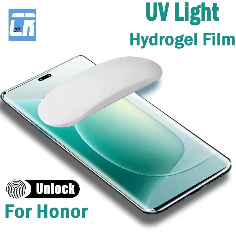 

UV Light Hydrogel Film for Honor 300 Ultra 200 100 90 Pro X50 GT Unlock Curved Screen Protector for Honor X50 X60 Pro Not Glass