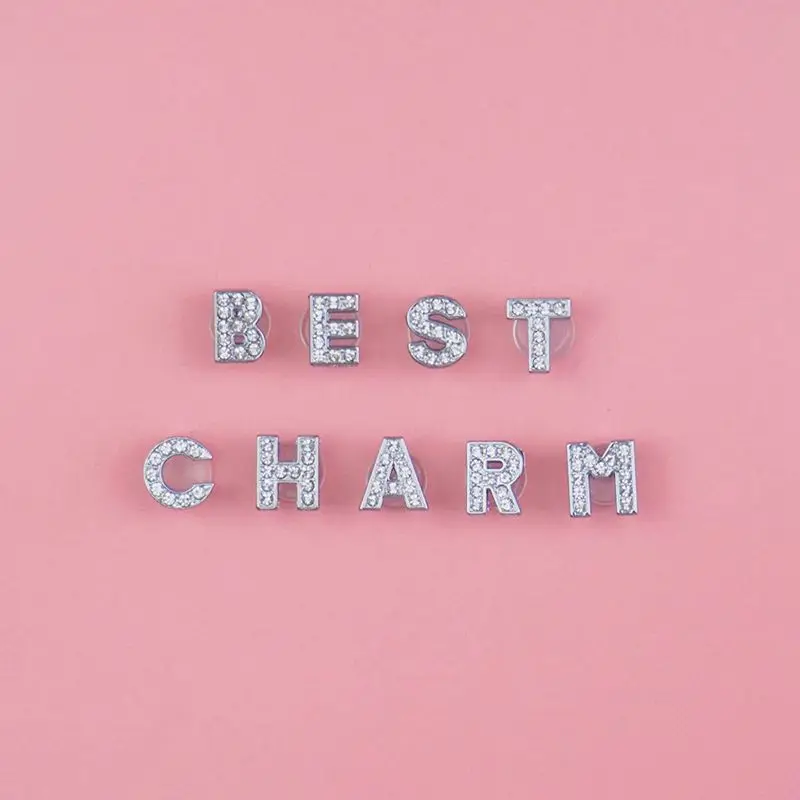 Schuh Charms Glitter Strass Buchstabe Silber Kristall Alphabet DIY Legierung Schuh Dekorationen Schmuck Slider Armband Armbänder – Detail 2