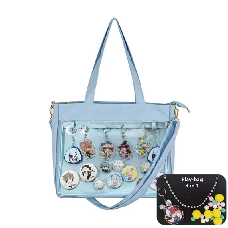 حقيبة Ita كبيرة باللون الأحمر مع إدراج يابانية لطيفة وواضحة للنساء بأشرطة مزدوجة للفتيات كاواي كتف شفاف لوليتا أزرق ItaBag H234