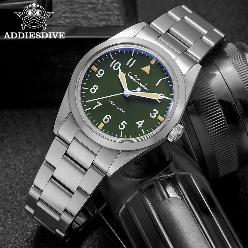ADDIESDIVE 36mm 남자 시계 VH31 티타늄 합금 빛나는 10Bar 방수 버블 미러 유리 쿼츠 시계 Reloj Hombre AD2502