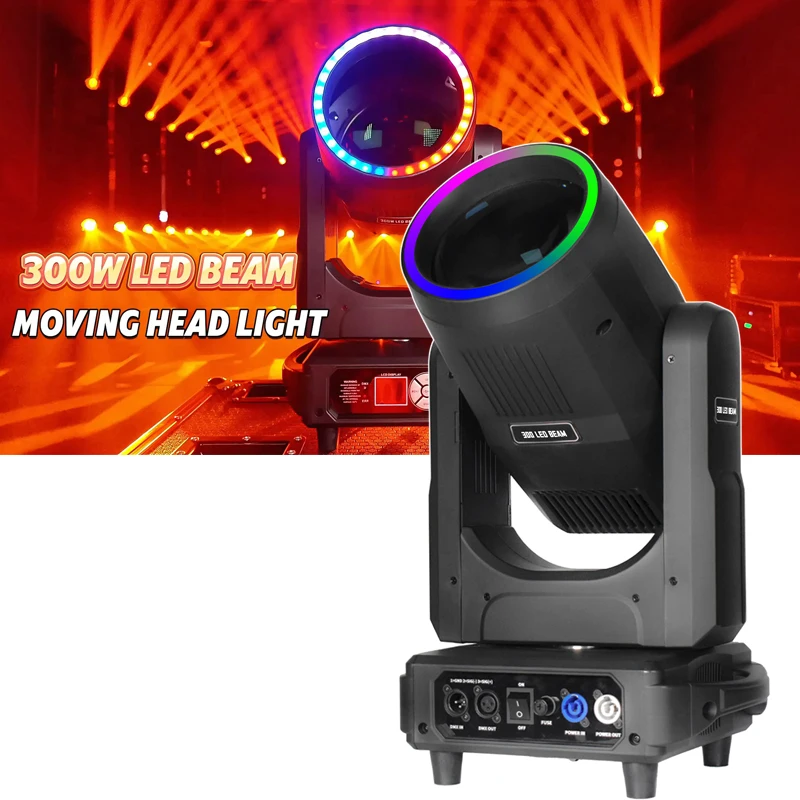 

AOPU 300W LED Moving Head Light With RGB LED Light Strips Have Frost and Rainbow Effect 18CH Gobo 300W Beam LED Stage Light