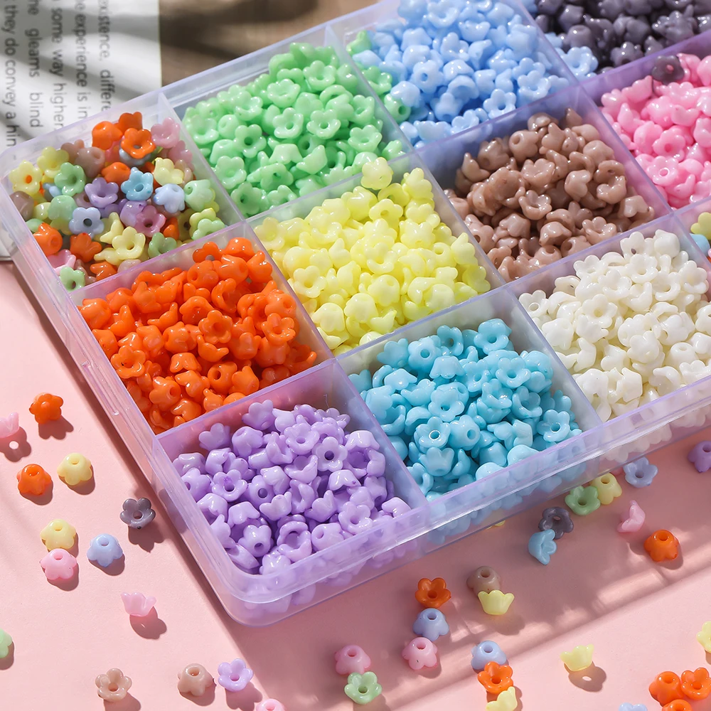 

100pcs Colored Acrylic Bell Flower Shaped Beads Caps Spacer Loose Beads for DIY Necklace Earring Bracelet Jewelry Making Finding
