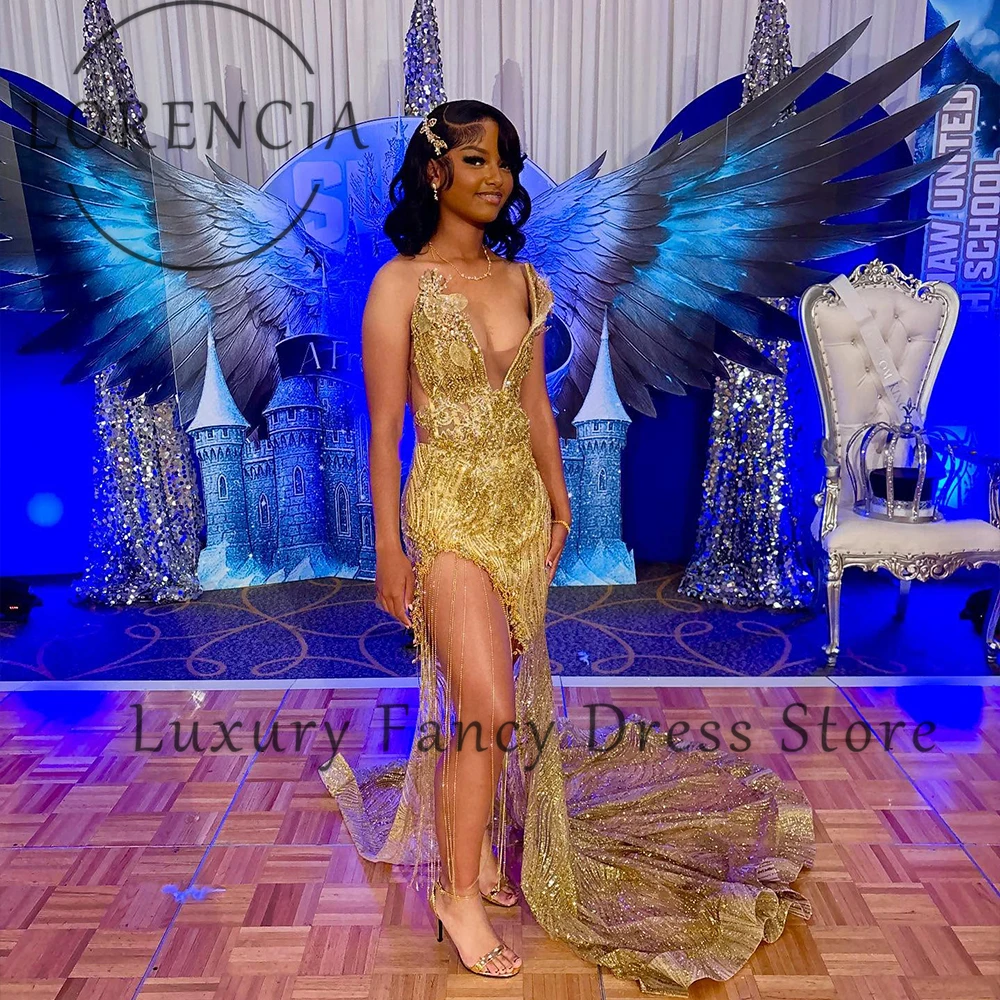 Sprakling Diamond платья для выпускного вечера с кисточками и разрезом по бокам Русалка свадебные платья индивидуальный сексуальный халат без рукавов de soiree dubaï