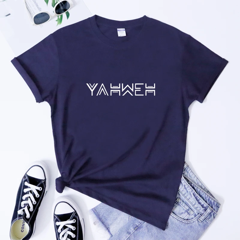 100% Cotton YAHWEH T-Shirt Religious Women Jesus Faith Based Tshirt Casual Unisex Short Sleeve Christian Bible Verse Tee Shirt