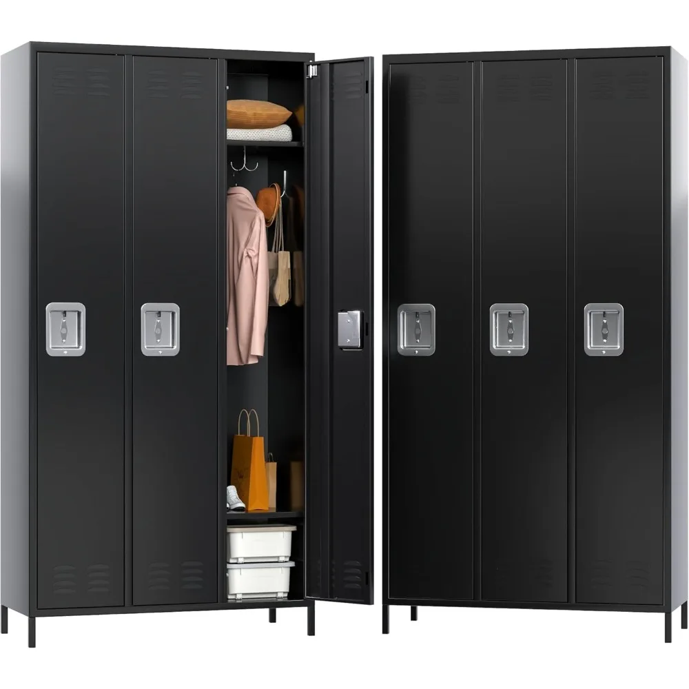 Metal Lockers for Employees School Office Gym Home lockers Storage,3 Doors Lockers with 6 Shelves and 6 Hooks, Assembly Required