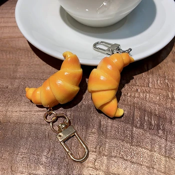 Simulatie Voedsel Speelgoed Model Hanger Sleutelhanger Gepersonaliseerde Creatieve Croissant Pakket Student Kinderen Geschenken Sleutelhanger Ring Ketting