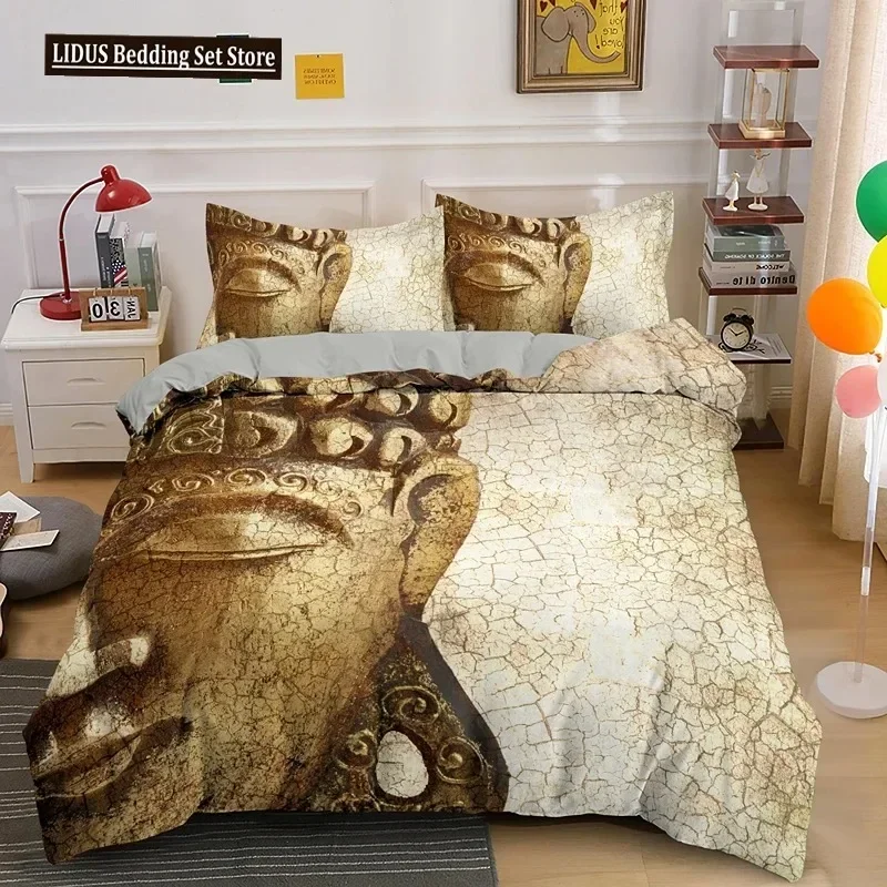 Buddha Bedding Set Indian Religion Buddhism Meditation Mandala Duvet Cover Smile Buddha Floral Soft Quilt Cover Queen King Size