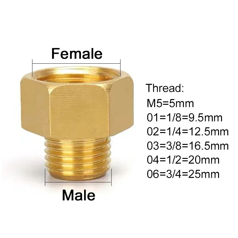 Buje hexagonal de rosca macho a hembra, conectores de tubería de latón, adaptador de acoplador de latón, accesorio roscado, 10 piezas, 1/8 \