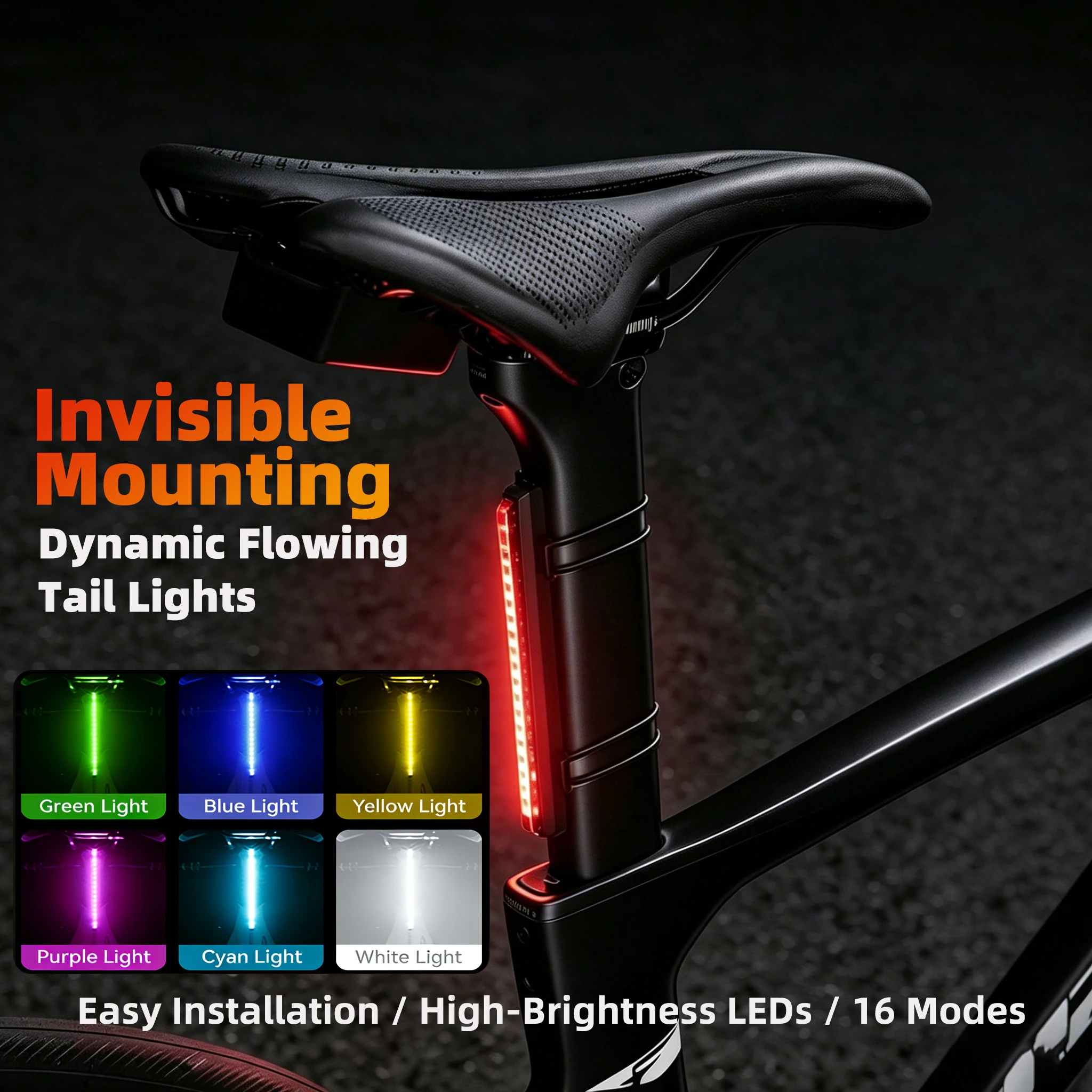 

Walosphy Creative Cycling Flowing Taillight Colorful Road Bicycle Warning Light MTB Night Cycling Flashlight Bike Accessories