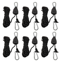 6Pcs 4M Reflective Camping Tent Rope Tie Down Fastener with Fixed Buckle Pulley & Tensioner Ratchet Hangers for Awning Wind Rope