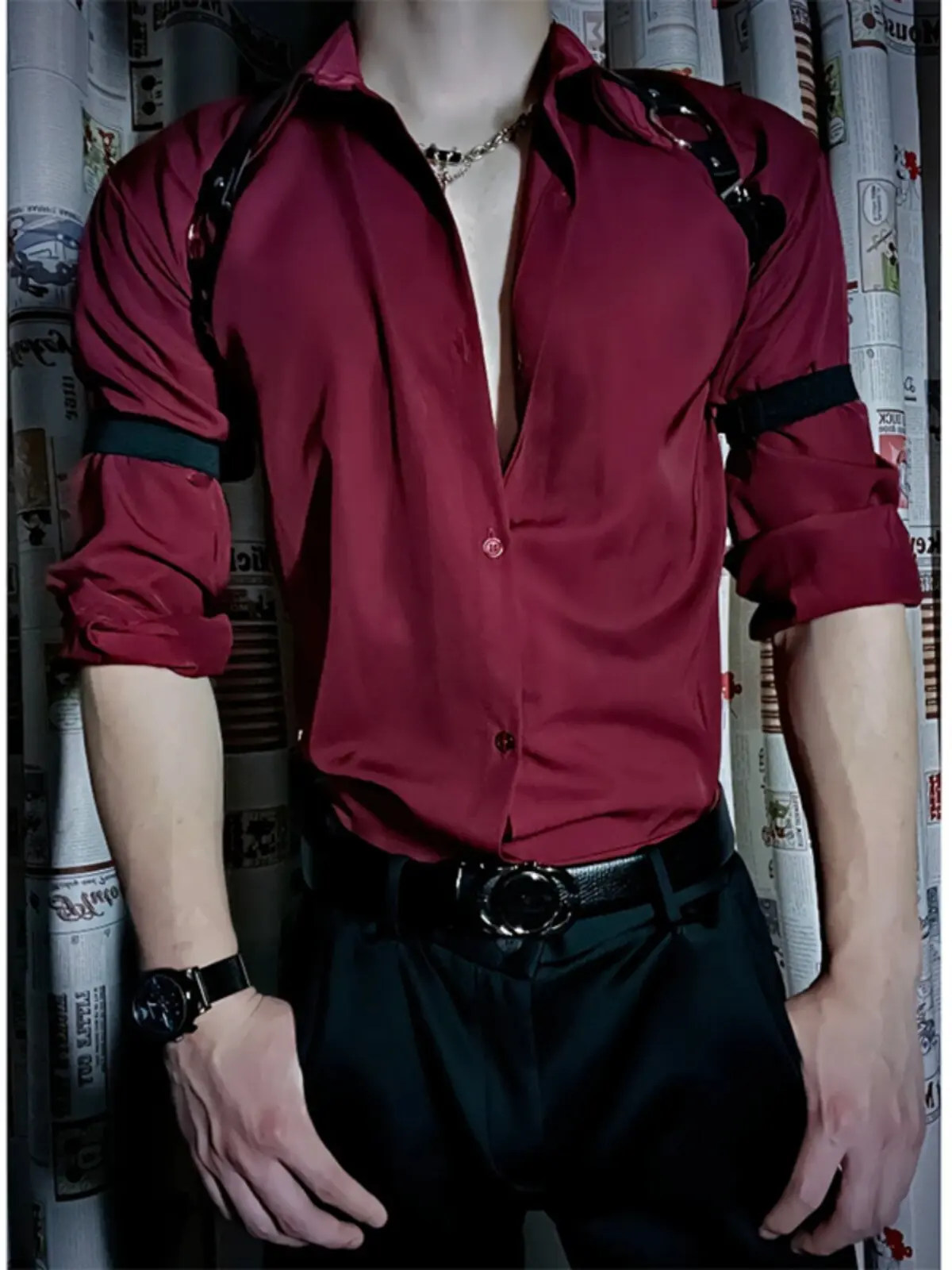 Vibrant Red Long Sleeve Loose Fit Men's Shirt Casual Style Inner Wear Durable Fabric Summer Fashion Outer Layer Coat
