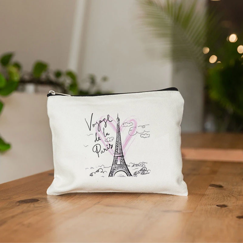 Paris Torre Eiffel Impressão Maquiagem Bag, Organizador de Viagem Higiene Pessoal, Bolsa de Lona Feminina, Zipper Sacos Cosméticos, Melhor Presente, Necessidades