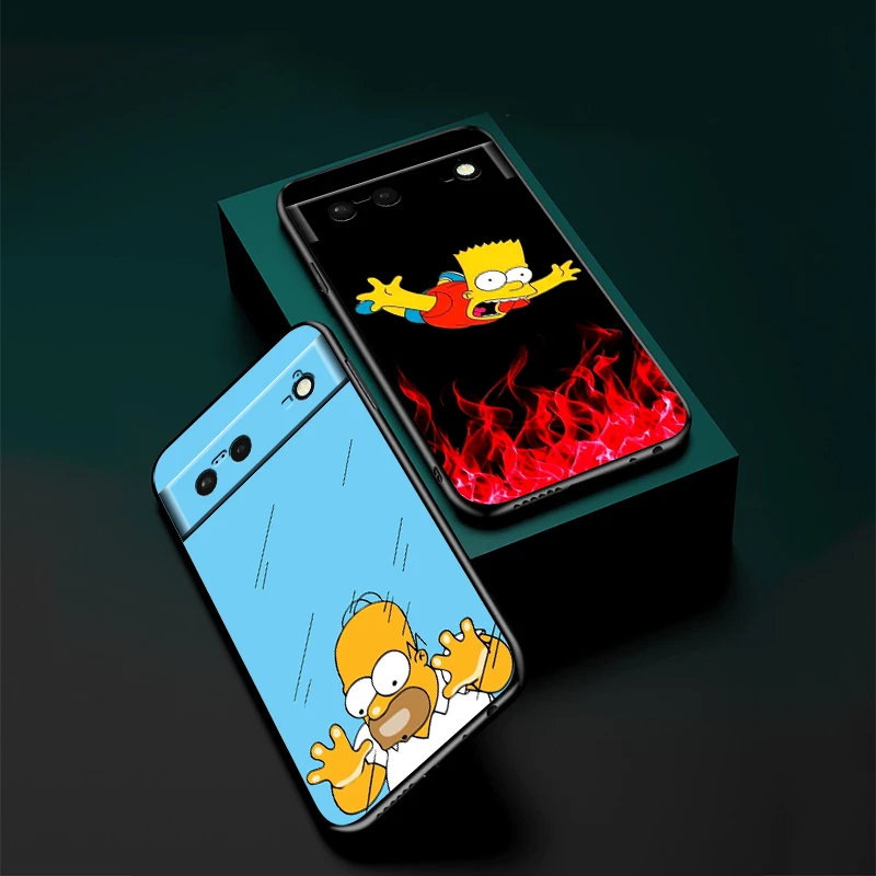 The Simpsons Animation For Google Pixel 9 8 7A 7 6A 6 5A 5 4 4A XL 5G Black Silicon Shockproof Shell Funda Phone Case