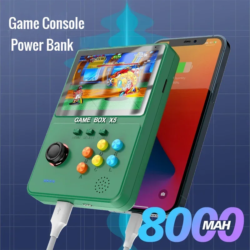 

2024 New X5 Game Power Bank Portable 4 Inch Soft Light Color Screen 10000+ GamesRetro Handheld Game Console 8000Mah Capacity