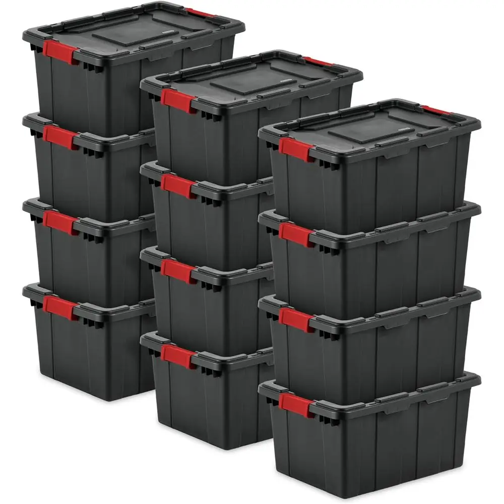 

Набор из 12 промышленных контейнеров-органайзеров, пластиковые ящики для хранения с крышками, 15 галлонов, черные - сверхпрочные контейнеры для организации пространства в шкафу, ванной комнате