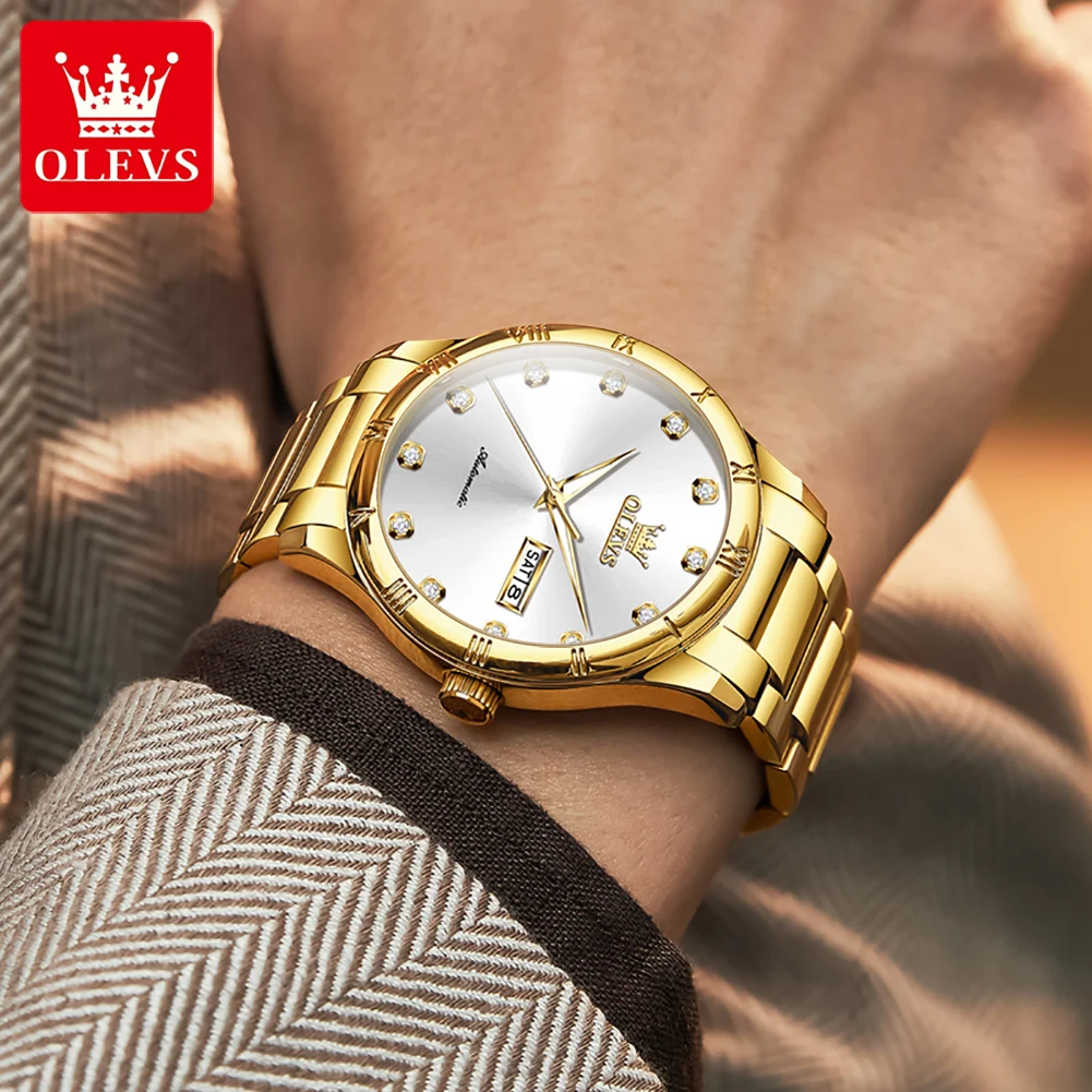 OLEVS 7030 オリジナルメンズ腕時計 30M防水 機械式腕時計 メンズ 夜光ダイヤモンドスケール デュアルカレンダー ドレス腕時計
