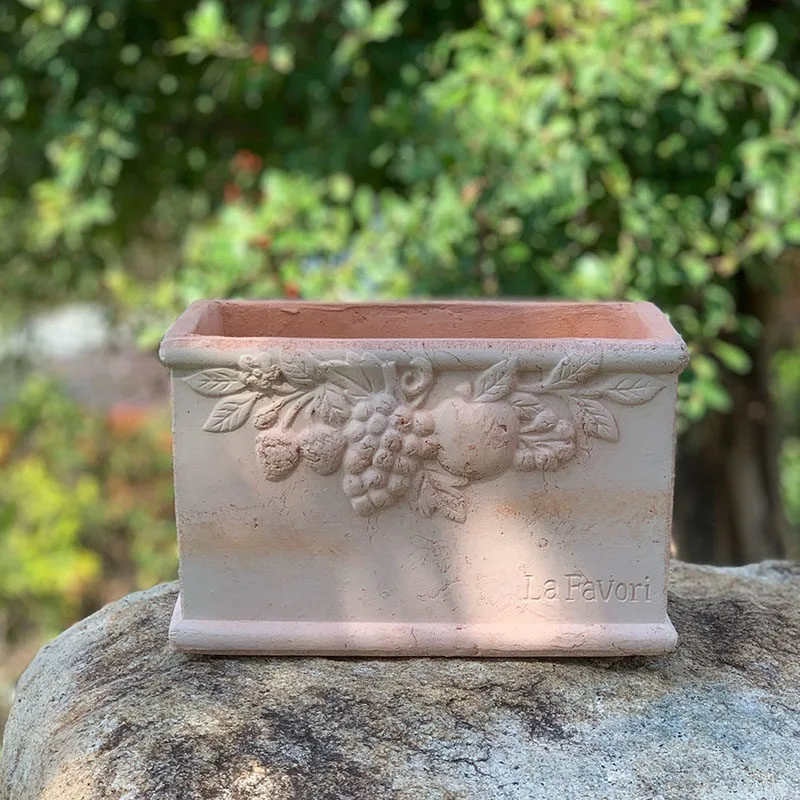 European red pottery flower  relief red pottery  handmade old retro flower  balcony coarse pottery pot garden home gree