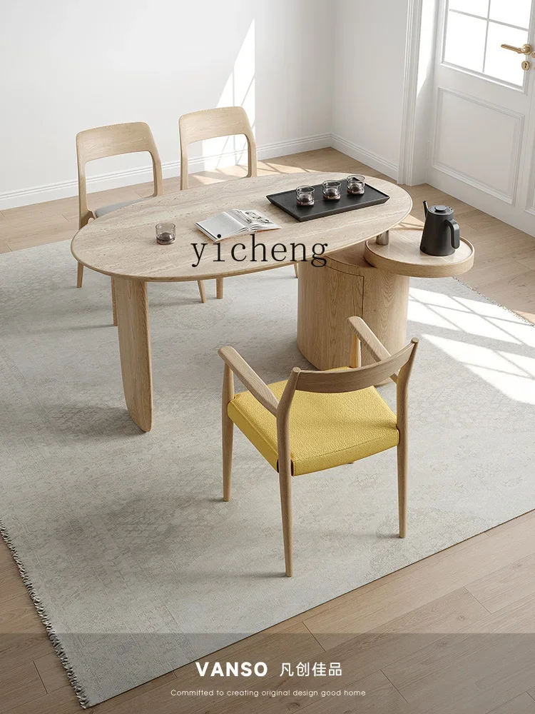 YFY balcony tea table household rock slab small tea table light luxury modern simple solid wood tea table and chair combination