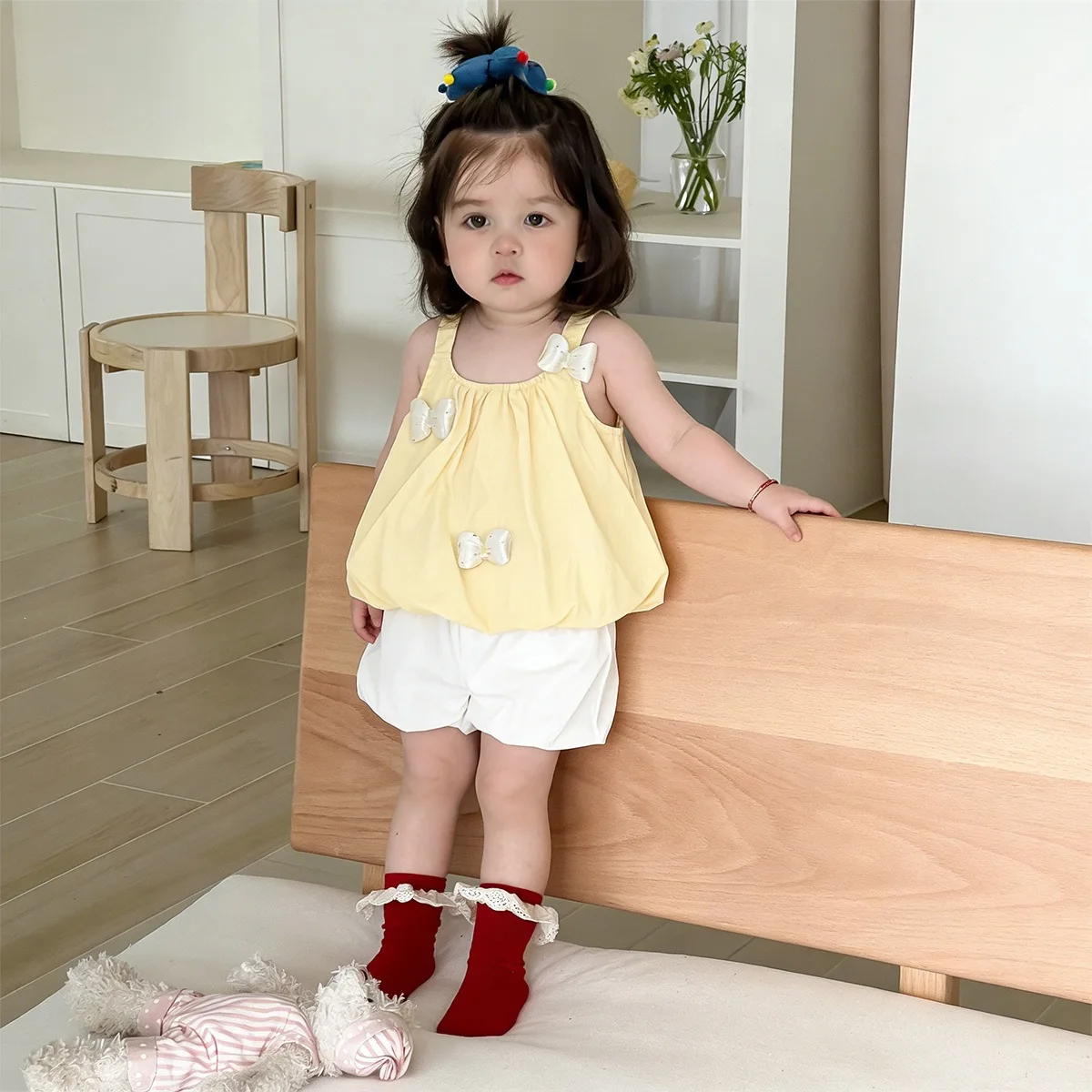 2026 Summer New Baby Girl Sleeveless Clothes Set Sweet Girls Cute 3D Bow Sling Tops + Shorts 2pcs Suit Infant Cotton Outfits