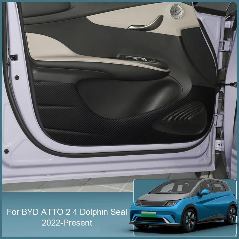 4PCS For BYD ATTO 2 4 Dolphin Seal 2022-2025Car Door Anti Kick Pad Leather Protection Film Protector Stickers Carbon Accessories