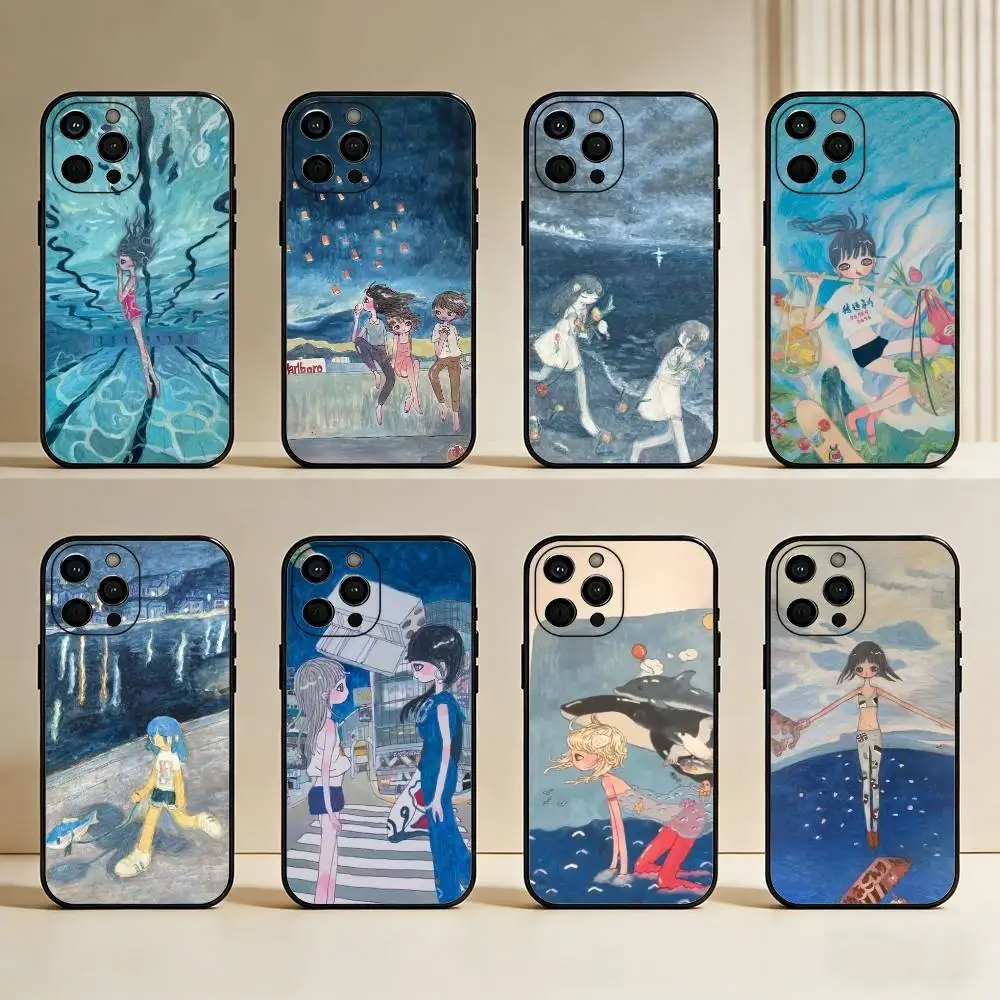 

Aya Takano Paintings Phone Case For iPhone17,16,15,14,13,12 Plus,Max Soft Silicone Black Cover